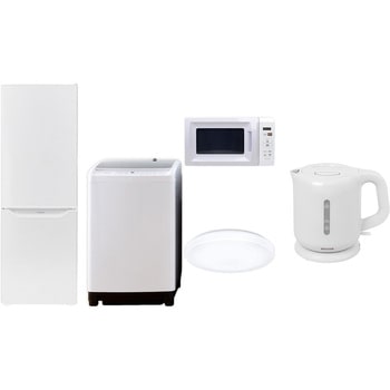 家電セット 寮 オフィス 事務所 新生活家電 5点セット (8kg洗濯機 173L冷蔵庫 電子レンジ シーリングライト 電気ケトル) YAMAZEN(山善)