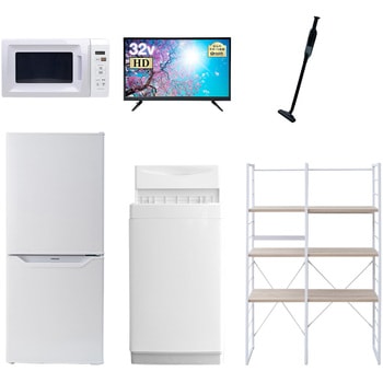 家電セット 寮 オフィス 事務所 新生活家電 6点セット (6kg洗濯機 106L冷蔵庫 電子レンジ 32型液晶テレビ 軽量クリーナー 家電収納ラック) YAMAZEN(山善)
