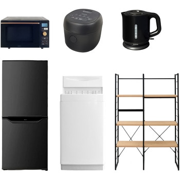 家電セット 寮 オフィス 事務所 新生活家電 6点セット (6kg洗濯機 106L冷蔵庫 オーブンレンジ 炊飯器 電気ケトル 家電収納ラック) YAMAZEN(山善)