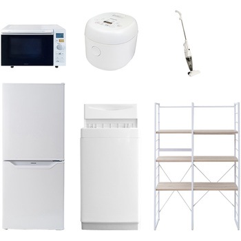 106L6DMZCW6テンW3 家電セット 寮 オフィス 事務所 新生活家電 6点セット (6kg洗濯機 106L冷蔵庫 オーブンレンジ 炊飯器 スティッククリーナー 家電収納ラック) YAMAZEN(山善) 64608996