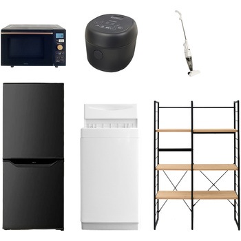 家電セット 寮 オフィス 事務所 新生活家電 6点セット (6kg洗濯機 106L冷蔵庫 オーブンレンジ 炊飯器 スティッククリーナー 家電収納ラック) - YAMAZEN(山善)