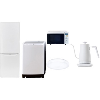 家電セット 寮 オフィス 事務所 新生活家電 5点セット (8kg洗濯機 173L冷蔵庫 オーブンレンジ シーリングライト 温調ケトル) YAMAZEN(山善)