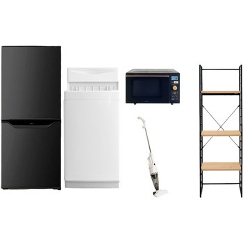 106L6ZCスリム5テンB2 家電セット 寮 オフィス 事務所 新生活家電 5点セット (6kg洗濯機 106L冷蔵庫 オーブンレンジ スティッククリーナー 家電収納ラック) YAMAZEN(山善) 64609276