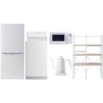 106L6/81ワイド5テン 家電セット 寮 オフィス 事務所 新生活家電 5点セット (6kg洗濯機 106L冷蔵庫 電子レンジ 温調ケトル 家電収納ラック) YAMAZEN(山善) 64609294