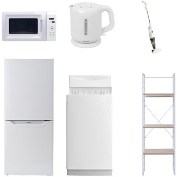 106L6DKZCS6テンW 家電セット 寮 オフィス 事務所 新生活家電 6点セット (6kg洗濯機 106L冷蔵庫 電子レンジ 電気ケトル スティッククリーナー 家電収納ラック) YAMAZEN(山善) 64609337