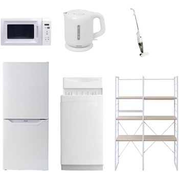 106L/6DKZCW6テンW 家電セット 寮 オフィス 事務所 新生活家電 6点セット (6kg洗濯機 106L冷蔵庫 電子レンジ 電気ケトル スティッククリーナー 家電収納ラック) YAMAZEN(山善) 64609416