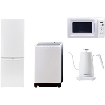 家電セット 寮 オフィス 事務所 新生活家電 4点セット (8kg洗濯機 173L冷蔵庫 電子レンジ 温調ケトル) YAMAZEN(山善)