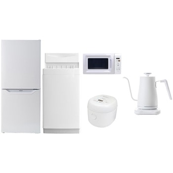 家電セット 寮 オフィス 事務所 新生活家電 5点セット (6kg洗濯機 106L冷蔵庫 電子レンジ 炊飯器 温調ケトル) YAMAZEN(山善)