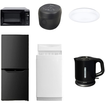 家電セット 寮 オフィス 事務所 新生活家電 6点セット (6kg洗濯機 106L冷蔵庫 電子レンジ 炊飯器 シーリングライト 電気ケトル) - YAMAZEN(山善)