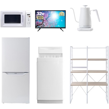 家電セット 寮 オフィス 事務所 新生活家電 6点セット (6kg洗濯機 106L冷蔵庫 電子レンジ 32型液晶テレビ 温調ケトル 家電収納ラック) - YAMAZEN(山善)