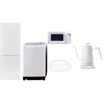 家電セット 寮 オフィス 事務所 新生活家電 5点セット (8kg洗濯機 173L冷蔵庫 電子レンジ シーリングライト 温調ケトル) - YAMAZEN(山善)