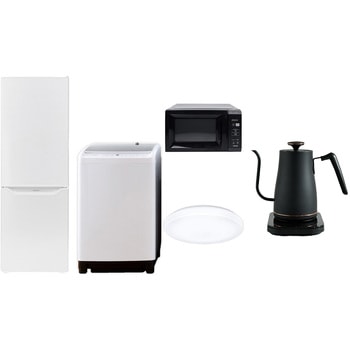家電セット 寮 オフィス 事務所 新生活家電 5点セット (8kg洗濯機 173L冷蔵庫 電子レンジ シーリングライト 温調ケトル) - YAMAZEN(山善)