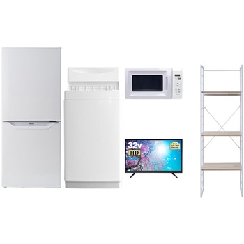 家電セット 寮 オフィス 事務所 新生活家電 5点セット (6kg洗濯機 106L冷蔵庫 電子レンジ 32型液晶テレビ 家電収納ラック) YAMAZEN(山善)