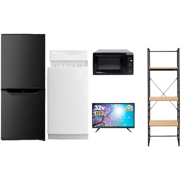 家電セット 寮 オフィス 事務所 新生活家電 5点セット (6kg洗濯機 106L冷蔵庫 電子レンジ 32型液晶テレビ 家電収納ラック) YAMAZEN(山善)