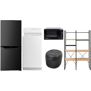 家電セット 寮 オフィス 事務所 新生活家電 5点セット (6kg洗濯機 106L冷蔵庫 電子レンジ 炊飯器 家電収納ラック) YAMAZEN(山善)