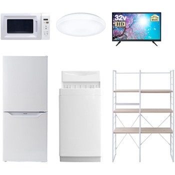 家電セット 寮 オフィス 事務所 新生活家電 6点セット (6kg洗濯機 106L冷蔵庫 電子レンジ シーリングライト 32型液晶テレビ 家電収納ラック) YAMAZEN(山善)