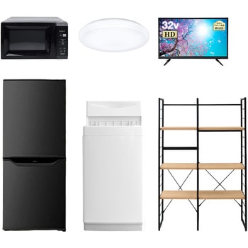 家電セット 寮 オフィス 事務所 新生活家電 6点セット (6kg洗濯機 106L冷蔵庫 電子レンジ シーリングライト 32型液晶テレビ 家電収納ラック) YAMAZEN(山善)