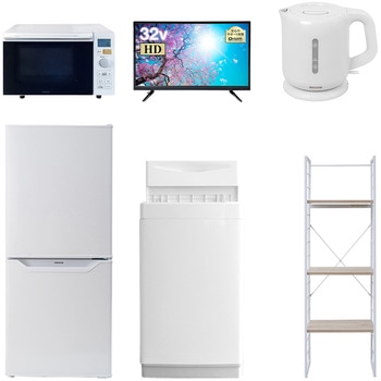 家電セット 寮 オフィス 事務所 新生活家電 6点セット (6kg洗濯機 106L冷蔵庫 オーブンレンジ 32型液晶テレビ 電気ケトル 家電収納ラック) YAMAZEN(山善)