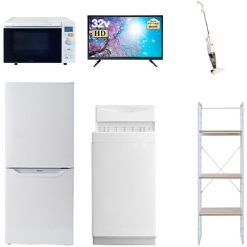 家電セット 寮 オフィス 事務所 新生活家電 6点セット (6kg洗濯機 106L冷蔵庫 オーブンレンジ 32型液晶テレビ スティッククリーナー 家電収納ラック) YAMAZEN(山善)