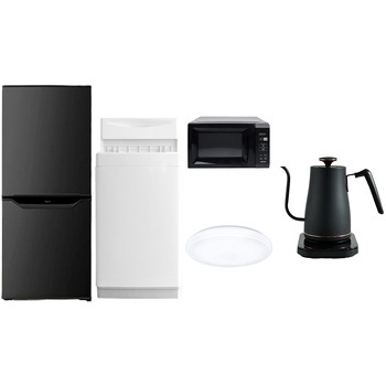 家電セット 寮 オフィス 事務所 新生活家電 5点セット (6kg洗濯機 106L冷蔵庫 電子レンジ シーリングライト 温調ケトル) - YAMAZEN(山善)