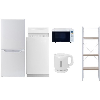 106L6DKスリム5テンW2 家電セット 寮 オフィス 事務所 新生活家電 5点セット (6kg洗濯機 106L冷蔵庫 オーブンレンジ 電気ケトル 家電収納ラック) YAMAZEN(山善) 64611559