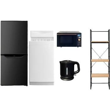 106L6DKスリム5テンB2 家電セット 寮 オフィス 事務所 新生活家電 5点セット (6kg洗濯機 106L冷蔵庫 オーブンレンジ 電気ケトル 家電収納ラック) YAMAZEN(山善) 64611568