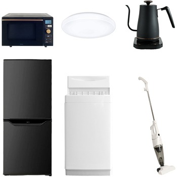 家電セット 寮 オフィス 事務所 新生活家電 6点セット (6kg洗濯機 106L冷蔵庫 オーブンレンジ シーリングライト 温調ケトル スティッククリーナー) - YAMAZEN(山善)