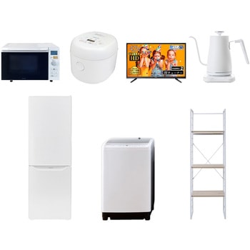 家電セット 寮 オフィス 事務所 新生活家電 7点セット (8kg洗濯機 173L冷蔵庫 オーブンレンジ 炊飯器 43型液晶テレビ 温調ケトル 家電収納ラック) - YAMAZEN(山善)