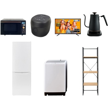 家電セット 寮 オフィス 事務所 新生活家電 7点セット (8kg洗濯機 173L冷蔵庫 オーブンレンジ 炊飯器 43型液晶テレビ 温調ケトル 家電収納ラック) - YAMAZEN(山善)