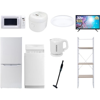 家電セット 寮 オフィス 事務所 新生活家電 9点セット (6kg洗濯機 106L冷蔵庫 電子レンジ 炊飯器 シーリングライト 32型液晶テレビ 電気ケトル 軽量クリーナー 家電収納ラック) - YAMAZEN(山善)