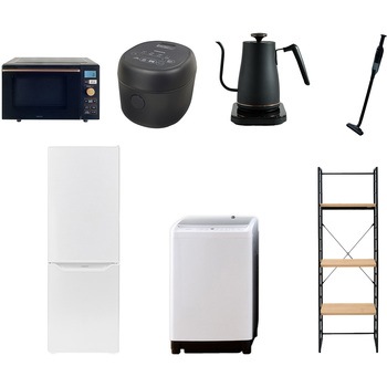 173LD81ZSS7テンB3 家電セット 寮 オフィス 事務所 新生活家電 7点セット (8kg洗濯機 173L冷蔵庫 オーブンレンジ 炊飯器 温調ケトル 軽量クリーナー 家電収納ラック) YAMAZEN(山善) 64613318