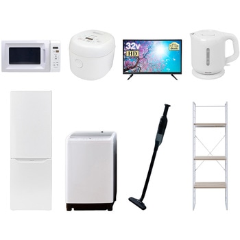 家電セット 寮 オフィス 事務所 新生活家電 8点セット (8kg洗濯機 173L冷蔵庫 電子レンジ 炊飯器 32型液晶テレビ 電気ケトル 軽量クリーナー 家電収納ラック) - YAMAZEN(山善)