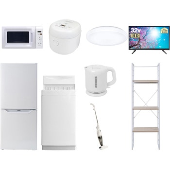 家電セット 寮 オフィス 事務所 新生活家電 9点セット (6kg洗濯機 106L冷蔵庫 電子レンジ 炊飯器 シーリングライト 32型液晶テレビ 電気ケトル スティッククリーナー 家電収納ラック) YAMAZEN(山善)