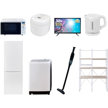 家電セット 寮 オフィス 事務所 新生活家電 8点セット (8kg洗濯機 173L冷蔵庫 オーブンレンジ 炊飯器 32型液晶テレビ 電気ケトル 軽量クリーナー 家電収納ラック) YAMAZEN(山善)