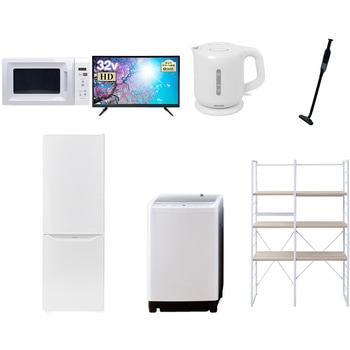 家電セット 寮 オフィス 事務所 新生活家電 7点セット (8kg洗濯機 173L冷蔵庫 電子レンジ 32型液晶テレビ 電気ケトル 軽量クリーナー 家電収納ラック) YAMAZEN(山善)
