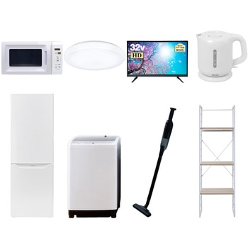 家電セット 寮 オフィス 事務所 新生活家電 8点セット (8kg洗濯機 173L冷蔵庫 電子レンジ シーリングライト 32型液晶テレビ 電気ケトル 軽量クリーナー 家電収納ラック) YAMAZEN(山善)
