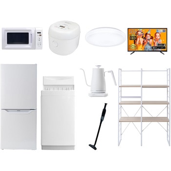 家電セット 寮 オフィス 事務所 新生活家電 9点セット (6kg洗濯機 106L冷蔵庫 電子レンジ 炊飯器 シーリングライト 43型液晶テレビ 温調ケトル 軽量クリーナー 家電収納ラック) - YAMAZEN(山善)