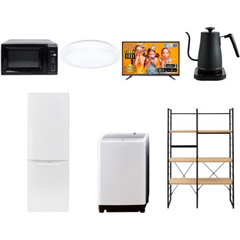 家電セット 寮 オフィス 事務所 新生活家電 7点セット (8kg洗濯機 173L冷蔵庫 電子レンジ シーリングライト 43型液晶テレビ 温調ケトル 家電収納ラック) YAMAZEN(山善)