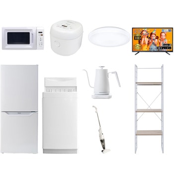 家電セット 寮 オフィス 事務所 新生活家電 9点セット (6kg洗濯機 106L冷蔵庫 電子レンジ 炊飯器 シーリングライト 43型液晶テレビ 温調ケトル スティッククリーナー 家電収納ラック) YAMAZEN(山善)