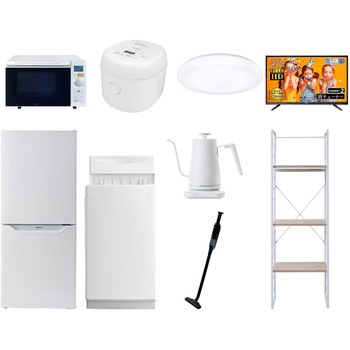 家電セット 寮 オフィス 事務所 新生活家電 9点セット (6kg洗濯機 106L冷蔵庫 オーブンレンジ 炊飯器 シーリングライト 43型液晶テレビ 温調ケトル 軽量クリーナー YAMAZEN(山善)