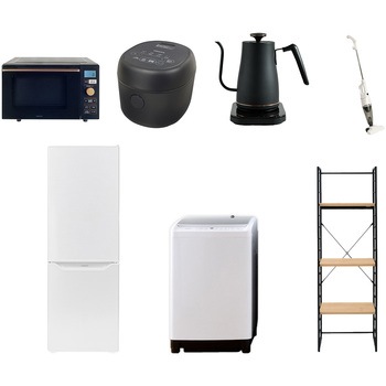 173LD81ZCS7テンB3 家電セット 寮 オフィス 事務所 新生活家電 7点セット (8kg洗濯機 173L冷蔵庫 オーブンレンジ 炊飯器 温調ケトル スティッククリーナー 家電収納ラック) YAMAZEN(山善) 64618044