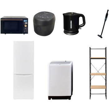 173LDDKZSS7テンB3 家電セット 寮 オフィス 事務所 新生活家電 7点セット (8kg洗濯機 173L冷蔵庫 オーブンレンジ 炊飯器 電気ケトル 軽量クリーナー 家電収納ラック) YAMAZEN(山善) 64619268