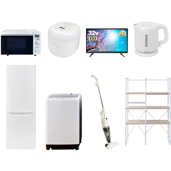家電セット 寮 オフィス 事務所 新生活家電 8点セット (8kg洗濯機 173L冷蔵庫 オーブンレンジ 炊飯器 32型液晶テレビ 電気ケトル スティッククリーナー 家電収納ラック) YAMAZEN(山善)