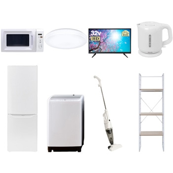 家電セット 寮 オフィス 事務所 新生活家電 8点セット (8kg洗濯機 173L冷蔵庫 電子レンジ シーリングライト 32型液晶テレビ 電気ケトル スティッククリーナー YAMAZEN(山善)