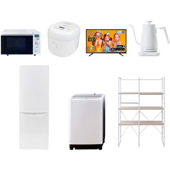 家電セット 寮 オフィス 事務所 新生活家電 7点セット (8kg洗濯機 173L冷蔵庫 オーブンレンジ 炊飯器 43型液晶テレビ 温調ケトル 家電収納ラック) - YAMAZEN(山善)