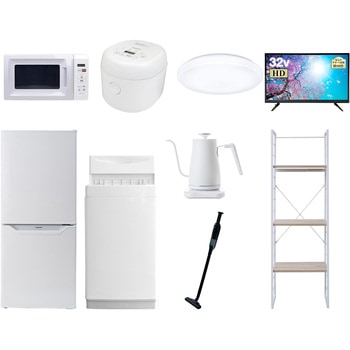 家電セット 寮 オフィス 事務所 新生活家電 9点セット (6kg洗濯機 106L冷蔵庫 電子レンジ 炊飯器 シーリングライト 32型液晶テレビ 温調ケトル 軽量クリーナー 家電収納ラック) - YAMAZEN(山善)