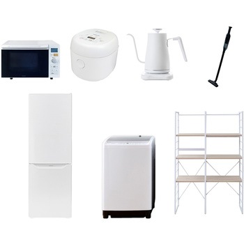 173LD81ZSW7テンW3 家電セット 寮 オフィス 事務所 新生活家電 7点セット (8kg洗濯機 173L冷蔵庫 オーブンレンジ 炊飯器 温調ケトル 軽量クリーナー 家電収納ラック) YAMAZEN(山善) 64623897
