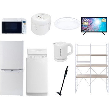 家電セット 寮 オフィス 事務所 新生活家電 9点セット (6kg洗濯機 106L冷蔵庫 オーブンレンジ 炊飯器 シーリングライト 32型液晶テレビ 電気ケトル 軽量クリーナー YAMAZEN(山善)