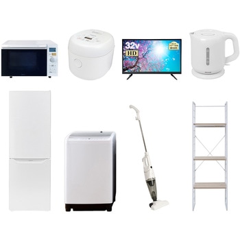 家電セット 寮 オフィス 事務所 新生活家電 8点セット (8kg洗濯機 173L冷蔵庫 オーブンレンジ 炊飯器 32型液晶テレビ 電気ケトル スティッククリーナー 家電収納ラック) YAMAZEN(山善)