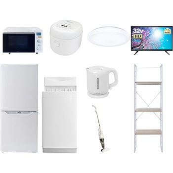 家電セット 寮 オフィス 事務所 新生活家電 9点セット (6kg洗濯機 106L冷蔵庫 オーブンレンジ 炊飯器 シーリングライト 32型液晶テレビ 電気ケトル スティッククリーナー YAMAZEN(山善)